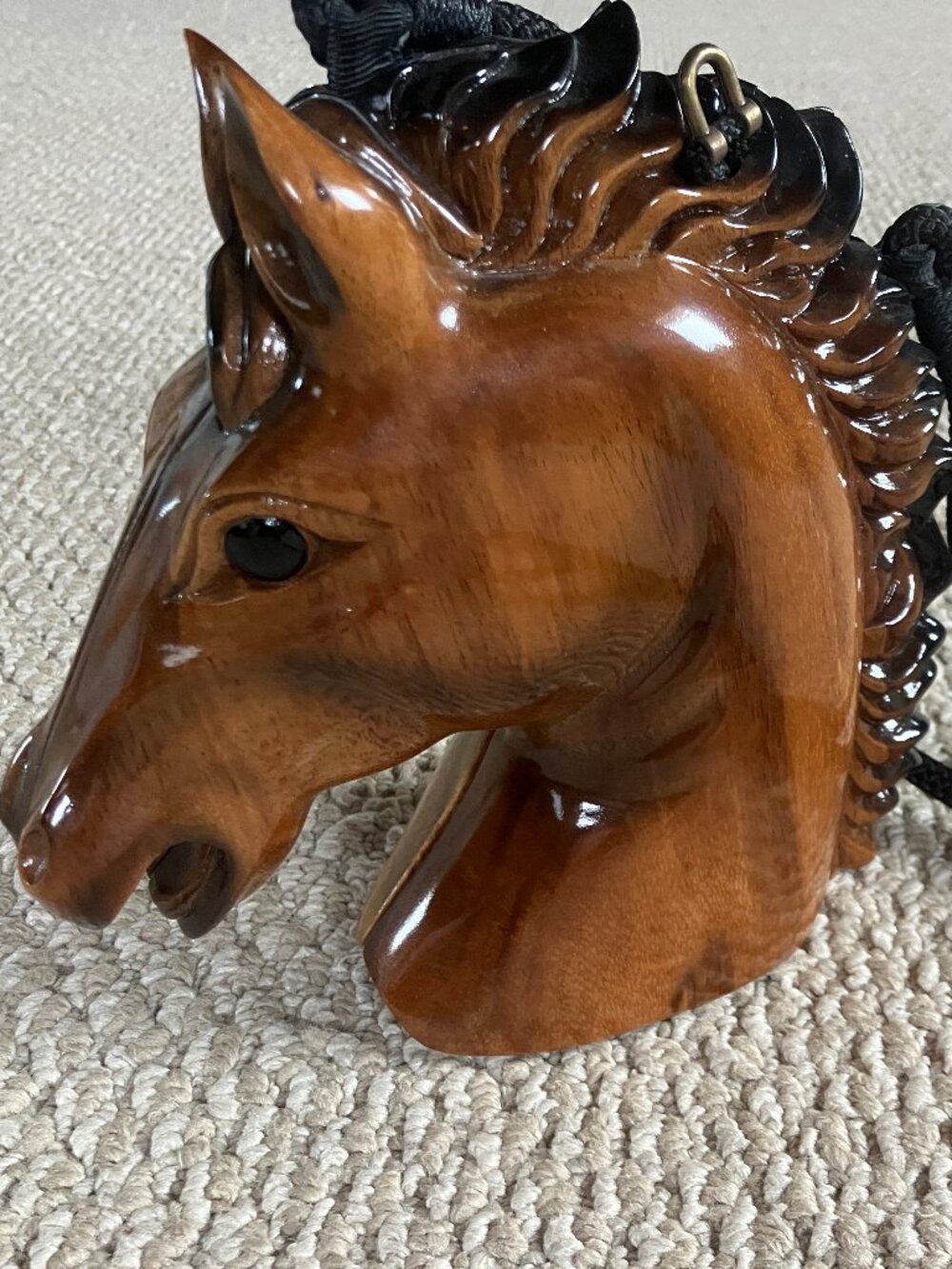 NWOT Timmy Woods Horse Head Shoulder Bag/Crossbody/Purse Carved Acacia Wood